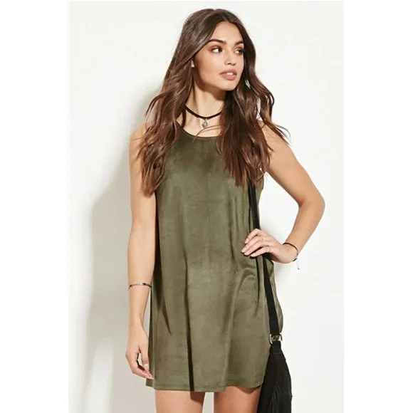 Forever 21 Velvet Shift Tank Dress Green Forever 21 Velvet Shift Tank Dress Green